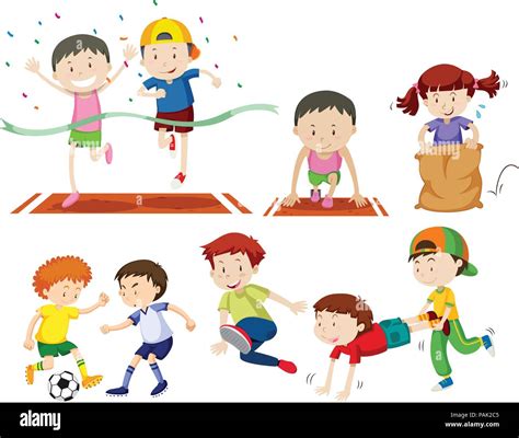 Juego De Niños Haciendo Deporte Activies Ilustración Imagen Vector De