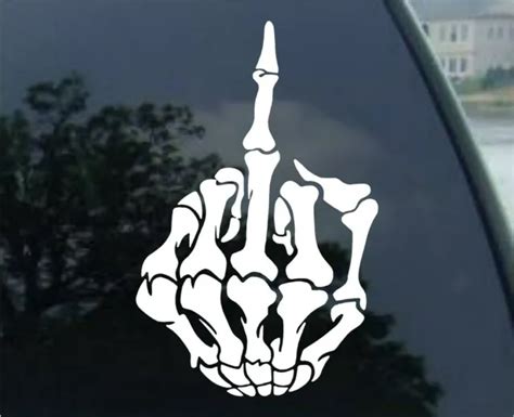 skeleton middle finger vinyl decal funny car truck sticker bone skull window 6 99 picclick