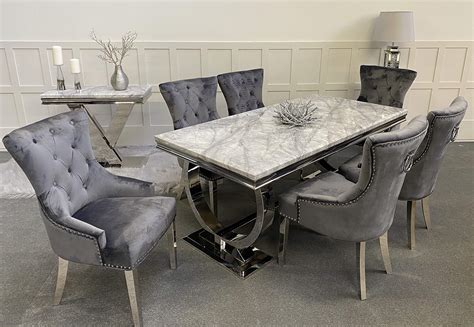 Buy Schwarze Furniture Arianna Grey Marble Mirrored Dining Table And 6