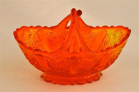 Orange Amberina Glass Basket Fenton Pattern Buttons And Etsy Fenton Fenton Glassware Glass