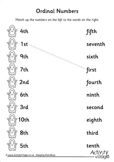 Ordinal Numbers Match Up Worksheet Ordinal Numbers Number Worksheets