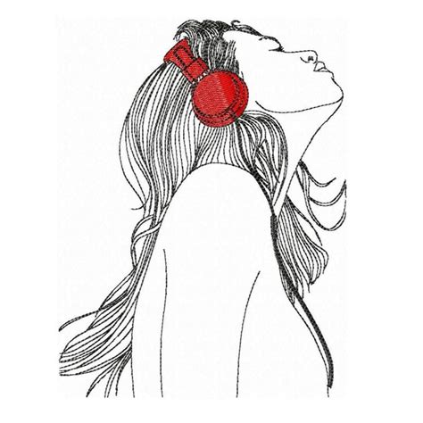 Girl With Headphones Line Art Design Lace Art Designs Machine