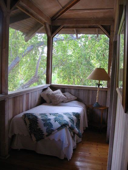 Tiny Outdoor Sleeping Room Only A Bed And A Lamp Traditional Porch