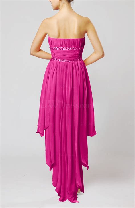 Hot Pink Plain A Line Strapless Sleeveless Zipper Chiffon Party Dresses