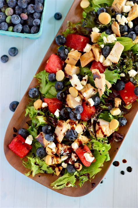 Watermelon Feta And Blueberry Salad With Honey Balsamic Grilled Chicken