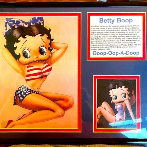 Betty Boop Art Vintage 1 X 14 Patriotic Framed Betty Boop Bikini Swimsuit Matted Pictures