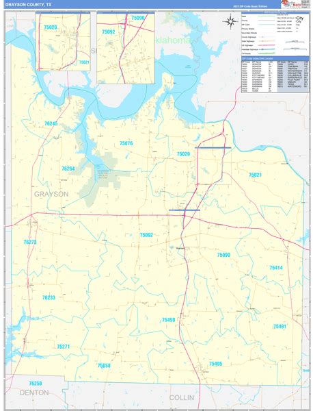 Grayson County Tx Zip Code Wall Map Basic Style By Marketmaps Mapsales