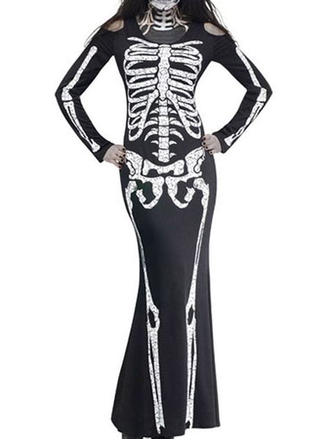black skeleton print halloween bodycon maxi dress womens halloween fancy dress