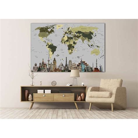 World Map With Landmarks №107 Ready To Hang Canvas Print Zellart