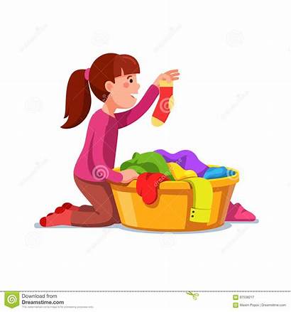 Chores Doing Laundry Dirty Clothes Kid Vector