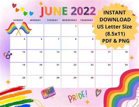 editable pride month june 2022 monthly calendar lgbt queer etsy