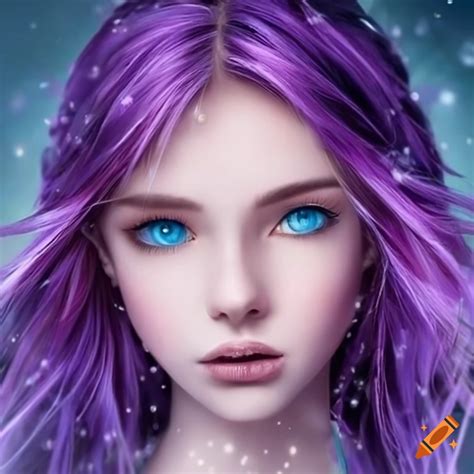Portrait Of A Girl With Purple Hair And Blue Eyes On Craiyon