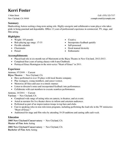 A good acting resume must visually grab the attention of casting directors, directors, and producers. Actor/Actress Resume Examples - Free to Try Today ...