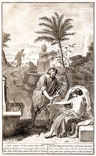 Judah And Tamar Genesis 38 18th Century Bible Stock Illustration