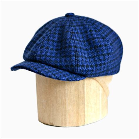 Mens Newsboy Cap In Blue And Black Check Wool Made To Etsy