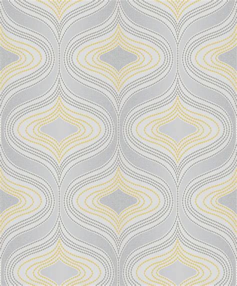 Grandeco Nuevo Yellow And Grey Geometric Glitter Effect Wallpaper
