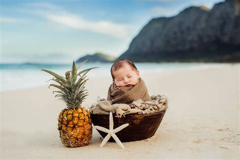 Newborn Baby Boy Photos On The Beach With A Pineapple Waimānalo Beach