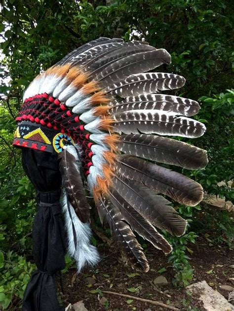 Turkey Feather Headdress Chief Indian Style Indian Headdress Etsy
