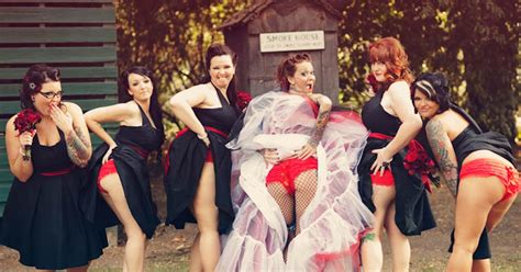 Brides And Bridesmaids Pulling Up Their Dresses To Show Off Their Butts