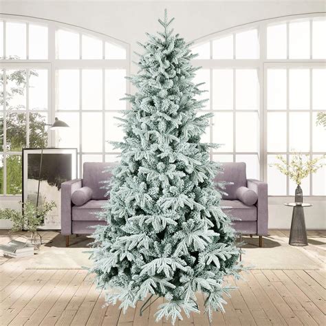 Snow Flocked Christmas Tree 7ft Artificial Hinged Pine Tree With White
