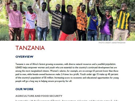 Tanzania Country Profile Fact Sheet Tanzania Us Agency For