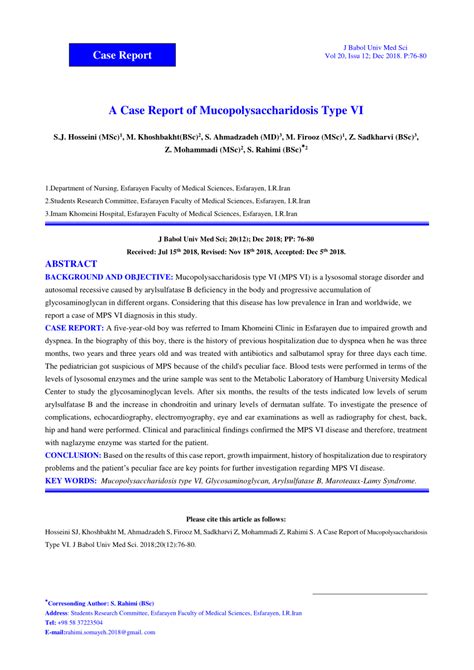 pdf a case report of mucopolysaccharidosis type vi