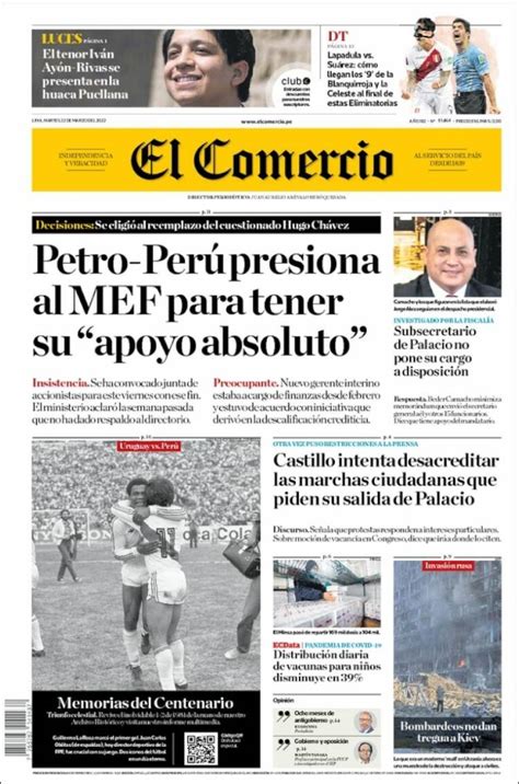 Periódico El Comercio Perú Periódicos De Perú Edición De Martes 22