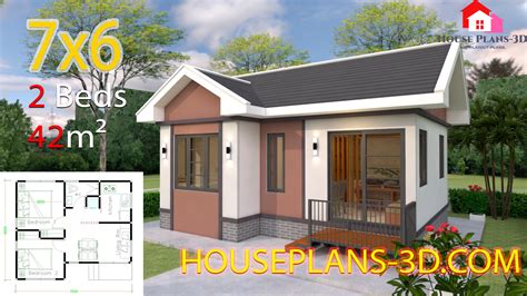 House Design 7x6 With 2 Bedrooms Gable Roof Samphoas Plan