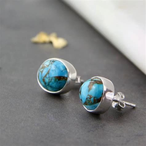 Sterling Silver And Natural Turquoise Stud Earrings By Gaamaa