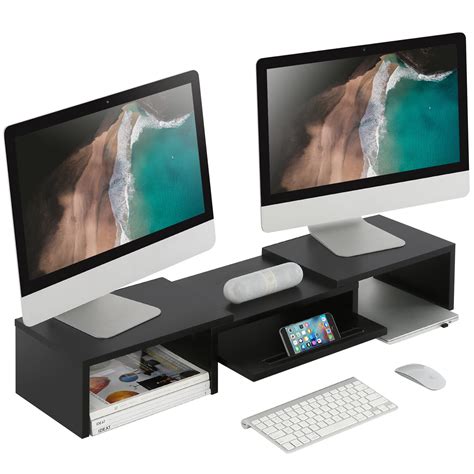 Buy Adjustable Dual Monitor Stand Riser With Pull Out Storage Drawer 2