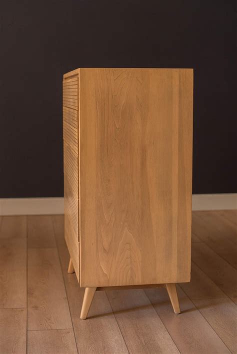 Mid Century Modern Solid Wood Slatted Highboy Storage Dresser Chest At
