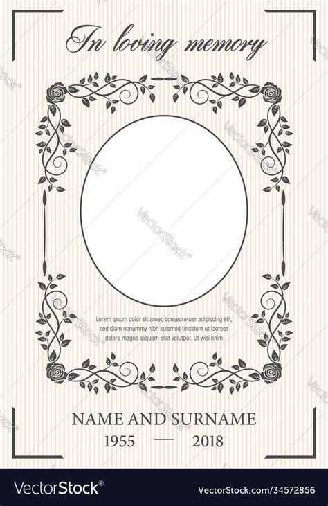 Funeral Card Template Oval Frame For Photo Vector Image
