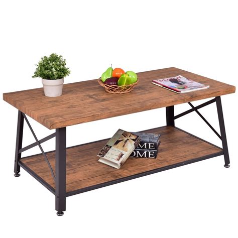 Driftwood top/white frame medium rectangle wood coffee table with shelf. Rectangular Metal Frame Wood Coffee Table with Storage ...