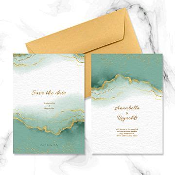 Gold Line Green Watercolor Blooming Simple Double Sided Wedding