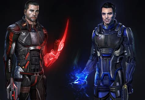 Two Male Character Holding Weapon Wallpaper Mass Effect Shepard Art