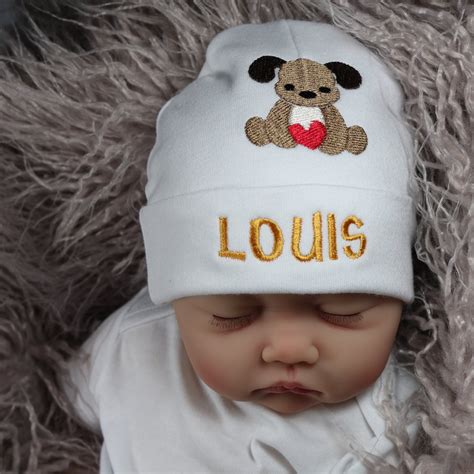 Personalized baby hat with embroidered puppy micro preemie / | Etsy
