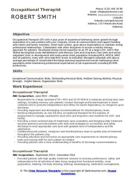 Occupational Therapist Resume Samples Qwikresume