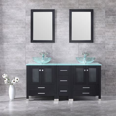 Wonline 60inch Black Bathroom Vanity Sink Combo Solid Mdf Cabinet With