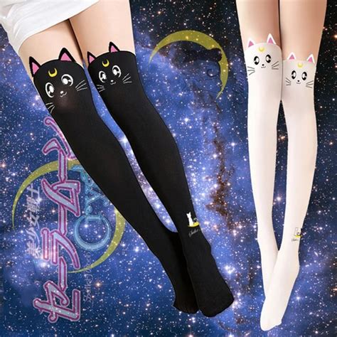 Buy Anime Sailor Moon Cosplay Luna Cat Pattern Pantyhose Socks Stockings Kawaii
