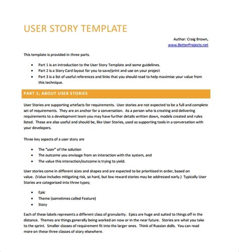 Free 8 User Story Templates In Pdf Excel