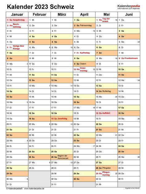 Kalender 2023 Schweiz In Excel Zum Ausdrucken