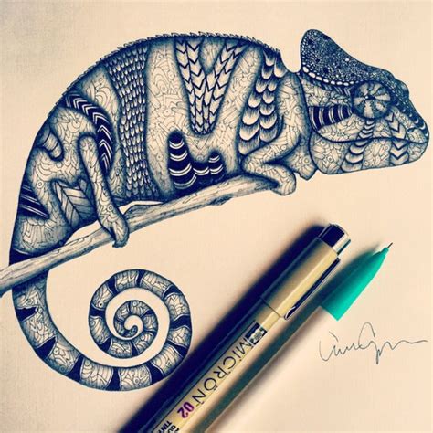 Hand Drawn Zentangle Chameleon Print