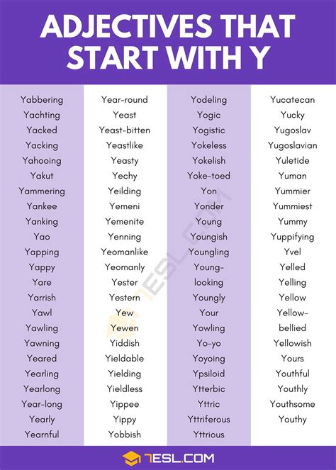 88 Adjectives That Start With Y Y Adjectives In English 7esl