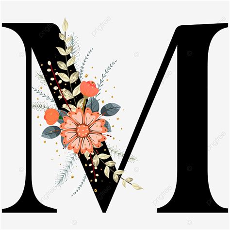 Alfabeto Floral Letra M Tipografía Con Adornos De Flores Y Hojas Tarjeta De Invitación De
