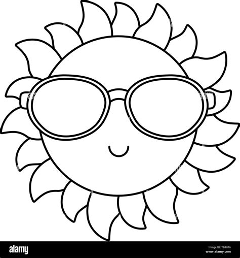 Happy Sun Cartoon With Sunglasses Isolated Vector Illustration Editable