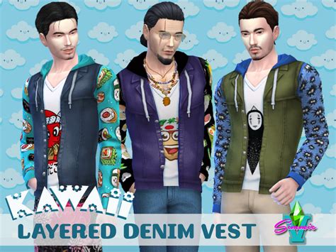 The Sims Resource Simmiev Kawaii Layered Denim Vest
