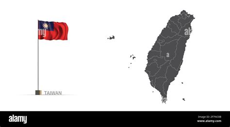Mapa de Taiwán Mapa gris del país y vector de ilustración de la bandera D Imagen Vector de