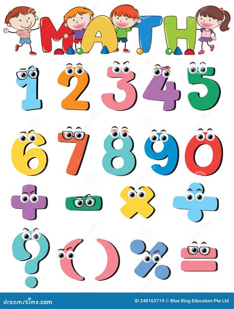 Counting Number 0 To 9 And Math Symbols For Kids Stock Vector