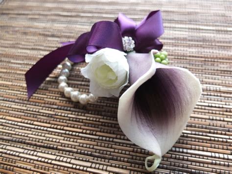 Wrist Corsages Purple And White Calla Lily Corsage Plum