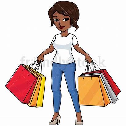Shopping Clipart Bags Woman Holding Cartoon African